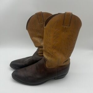 JUSTIN Dark Brown & Light Brown Two Tone Leather‎ Cowboy Boots mens Size 11D